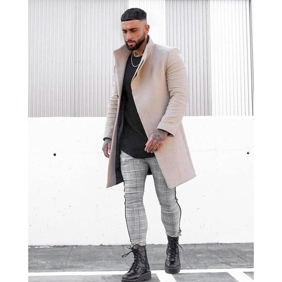 🆕 Men Grey Stretch Dress Pants Slim Fit Flat Front Slacks Tapered Casual Pants - Picture 5 of 7